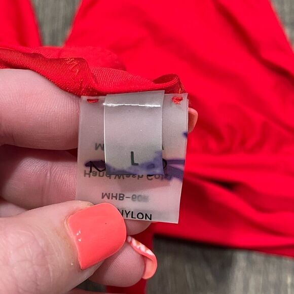 NWOT MHB Monica Hansen Beachwear Strappy Bikini Top Clasp Halter Neck Red Size L - Picture 3 of 6